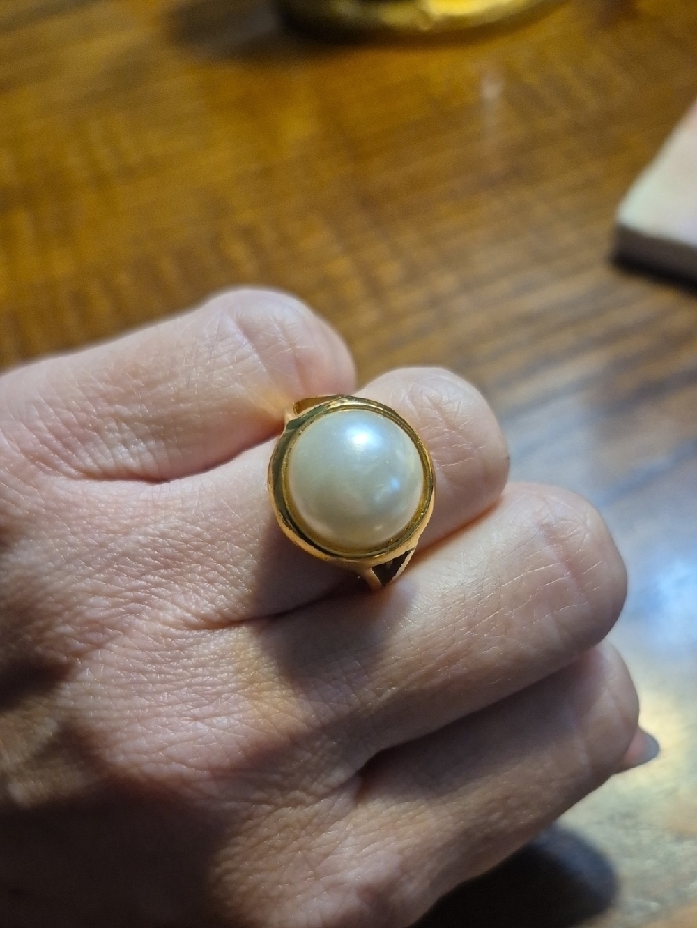 Vintage Faux Pearl Gold-tone Statement Ring